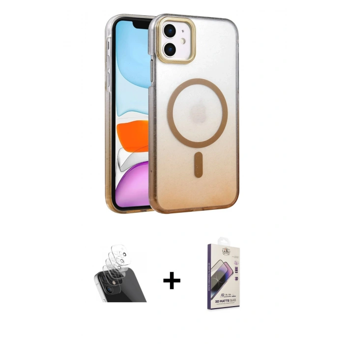 MARSİLYAN™- iPhone 11 Kılıf Ahenk Doku Özel Seri - Siyah Bilvis 3D Mat Cam Ekran Koruyucu + Şeffaf Kamera Lens Koruma Cam