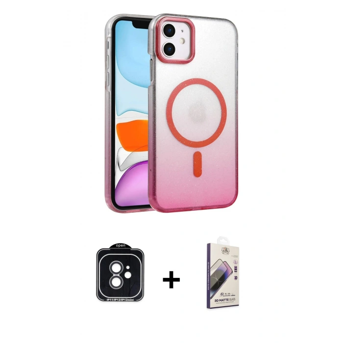 MARSİLYAN™- iPhone 11 Kılıf Ahenk Doku Özel Seri - Siyah Bilvis 3D Mat Cam Ekran Koruyucu + PVD Metal Kamera Lens - SH