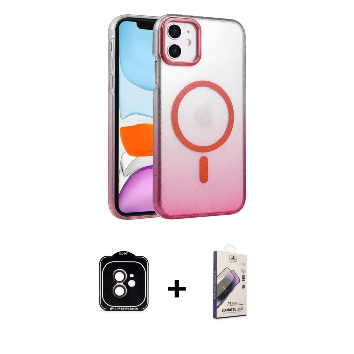MARSİLYAN™- iPhone 11 Kılıf Ahenk Doku Özel Seri - Siyah Bilvis 3D Mat Cam Ekran Koruyucu + PVD Metal Kamera Lens - TU