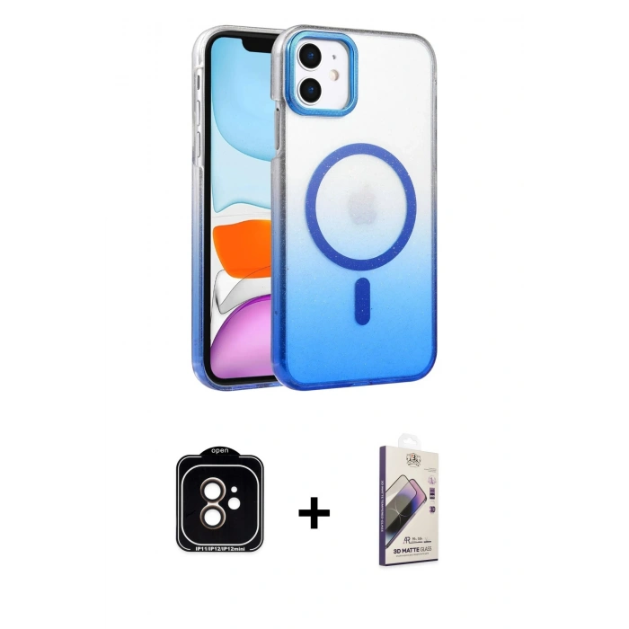 MARSİLYAN™- iPhone 11 Kılıf Ahenk Doku Özel Seri - Siyah Bilvis 3D Mat Cam Ekran Koruyucu + PVD Metal Kamera Lens - TU