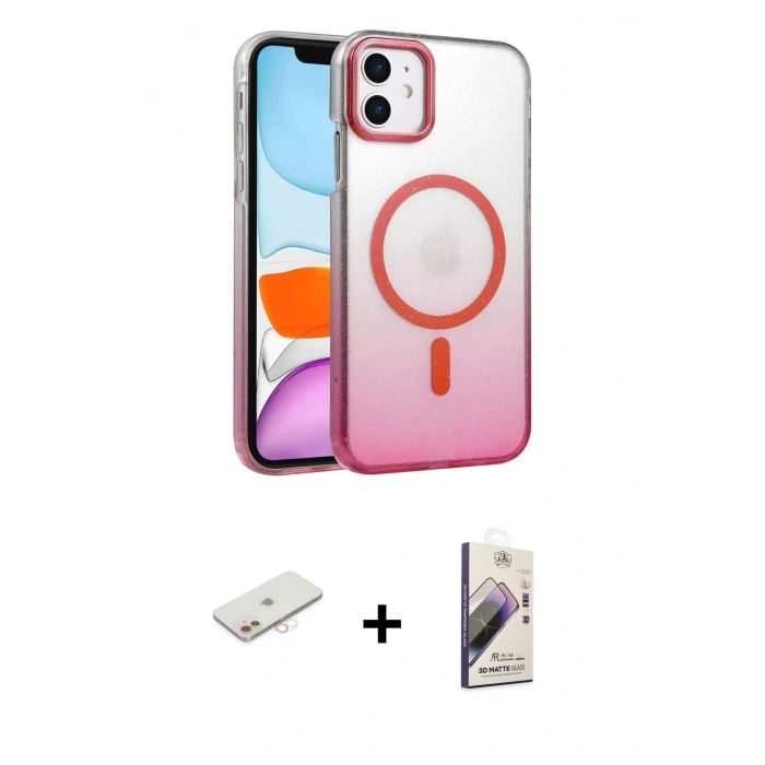 MARSİLYAN™- iPhone 11 Kılıf Ahenk Doku Özel Seri - Siyah Bilvis 3D Mat Cam Ekran Koruyucu + Renkli Kamera Lens Koruma Cam - YL