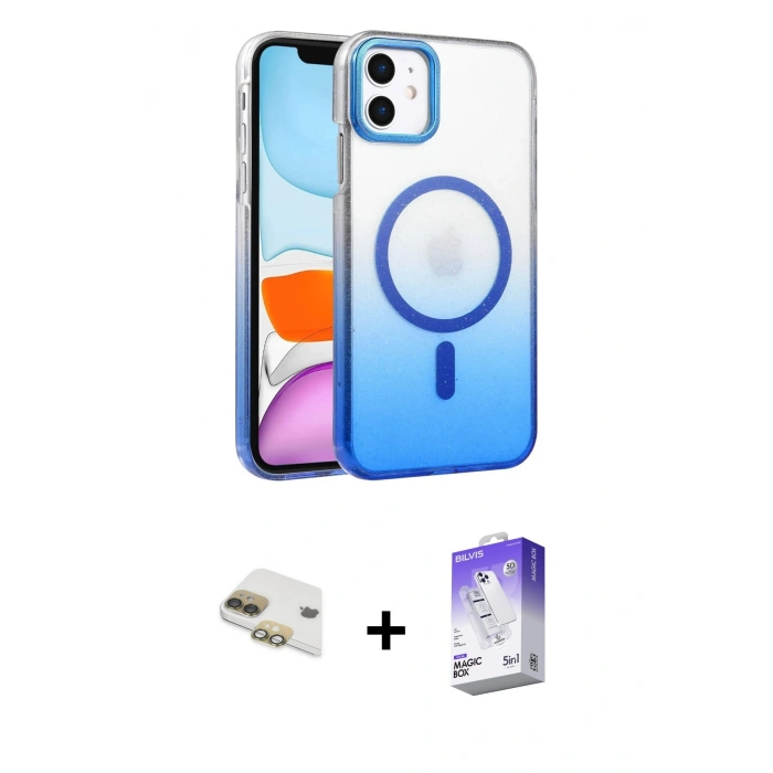 MARSİLYAN™- iPhone 11 Kılıf Ahenk Doku Özel Seri - Siyah Bilvis 5in1 3D Magic Cam Ekran Koruyucu + Pers Alüminyum Kamera Lens - GD