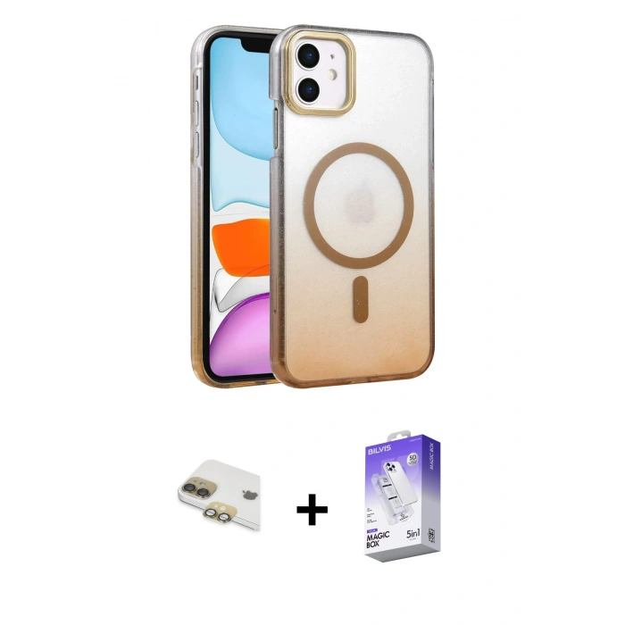 MARSİLYAN™- iPhone 11 Kılıf Ahenk Doku Özel Seri - Siyah Bilvis 5in1 3D Magic Cam Ekran Koruyucu + Pers Alüminyum Kamera Lens - GD