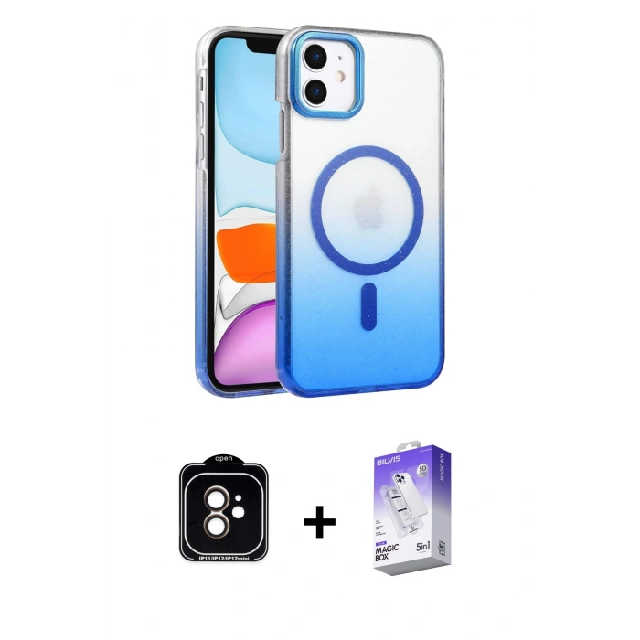 MARSİLYAN™- iPhone 11 Kılıf Ahenk Doku Özel Seri - Siyah Bilvis 5in1 3D Magic Cam Ekran Koruyucu + PVD Metal Kamera Lens - TU