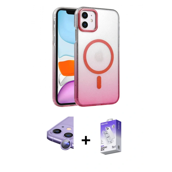 MARSİLYAN™- iPhone 11 Kılıf Ahenk Doku Özel Seri - Siyah Bilvis 5in1 3D Magic Cam Ekran Koruyucu + Raze Metal Kamera Lens - MR