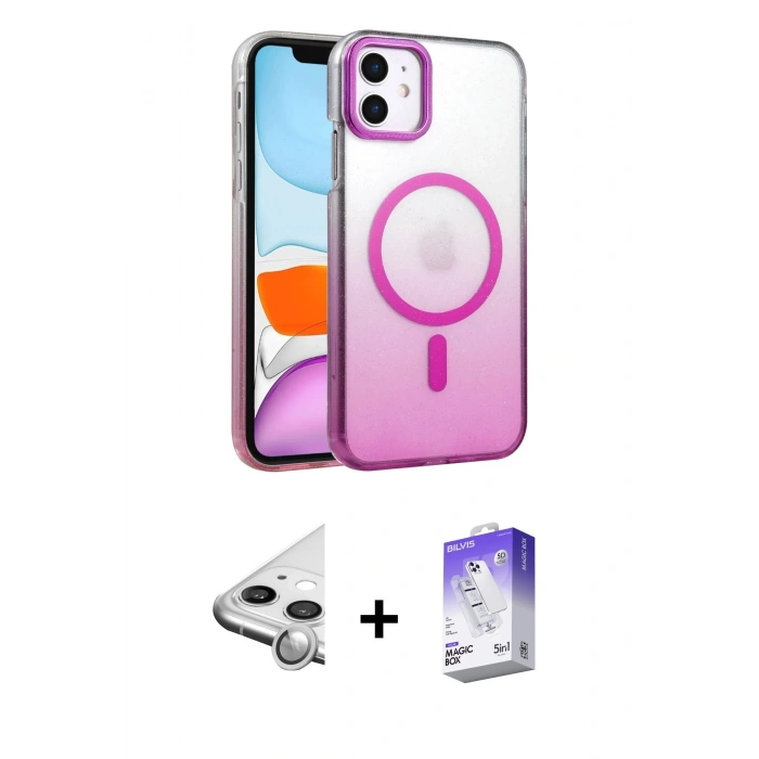 MARSİLYAN™- iPhone 11 Kılıf Ahenk Doku Özel Seri - Siyah Bilvis 5in1 3D Magic Cam Ekran Koruyucu + Raze Metal Kamera Lens - GS