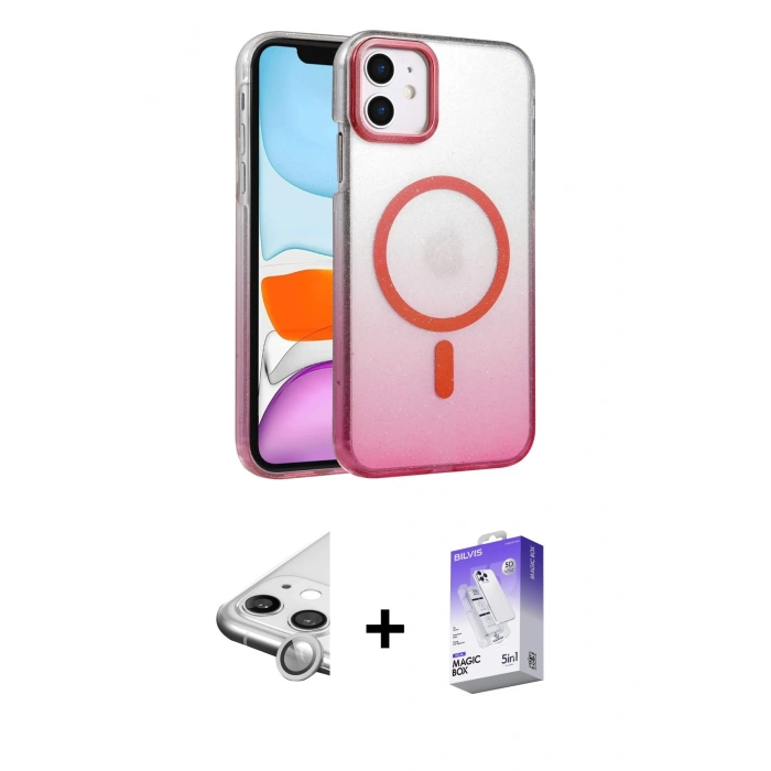 MARSİLYAN™- iPhone 11 Kılıf Ahenk Doku Özel Seri - Siyah Bilvis 5in1 3D Magic Cam Ekran Koruyucu + Raze Metal Kamera Lens - GS