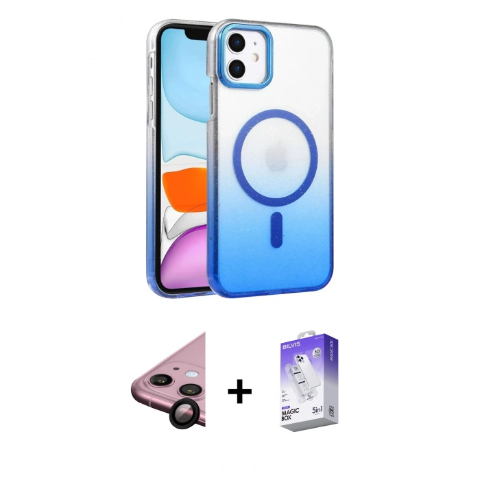 MARSİLYAN™- iPhone 11 Kılıf Ahenk Doku Özel Seri - Siyah Bilvis 5in1 3D Magic Cam Ekran Koruyucu + Raze Metal Kamera Lens - SH