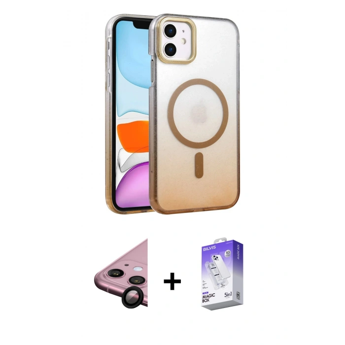 MARSİLYAN™- iPhone 11 Kılıf Ahenk Doku Özel Seri - Siyah Bilvis 5in1 3D Magic Cam Ekran Koruyucu + Raze Metal Kamera Lens - SH