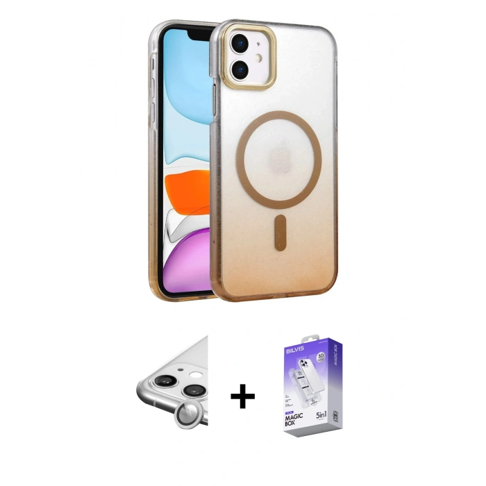 MARSİLYAN™- iPhone 11 Kılıf Ahenk Doku Özel Seri - Siyah Bilvis 5in1 3D Magic Cam Ekran Koruyucu + Raze Metal Kamera Lens - GS