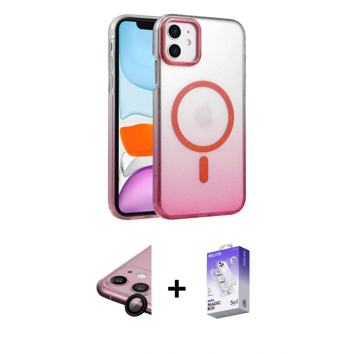 MARSİLYAN™- iPhone 11 Kılıf Ahenk Doku Özel Seri - Siyah Bilvis 5in1 3D Magic Cam Ekran Koruyucu + Raze Metal Kamera Lens - SH