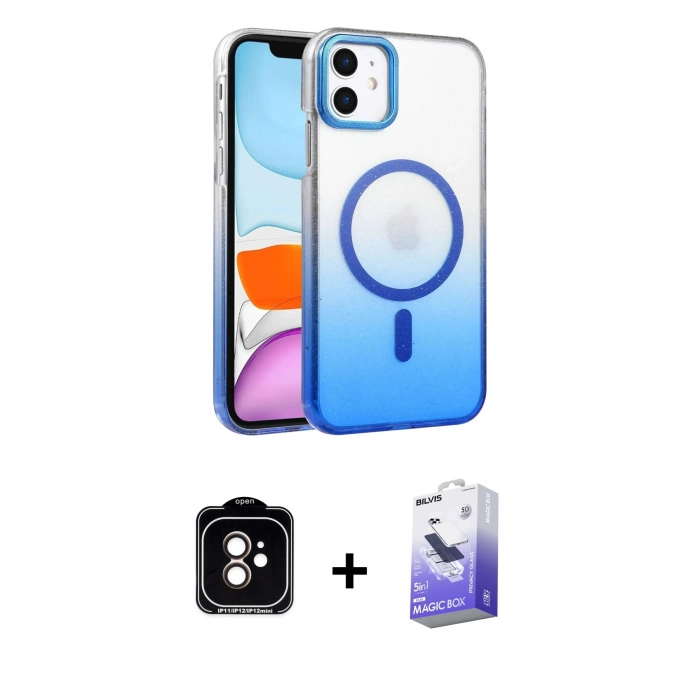 MARSİLYAN™- iPhone 11 Kılıf Ahenk Doku Özel Seri - Siyah Bilvis 5in1 5D Magic Hayalet Cam Ekran Koruyucu + PVD Metal Kamera Lens - TU