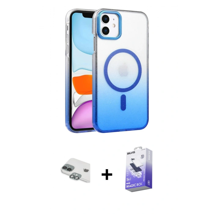 MARSİLYAN™- iPhone 11 Kılıf Ahenk Doku Özel Seri - Siyah Bilvis 5in1 5D Magic Hayalet Cam Ekran Koruyucu + Pers Alüminyum Kamera Lens - YL