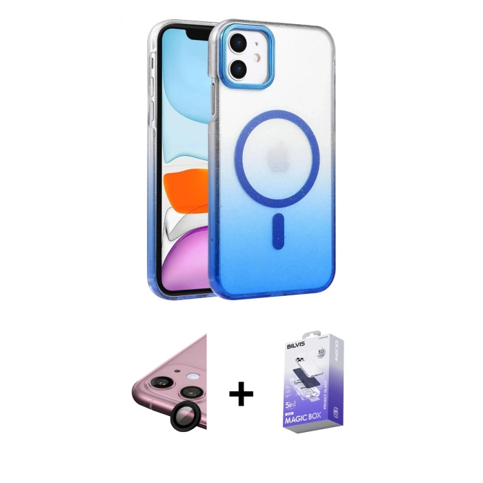 MARSİLYAN™- iPhone 11 Kılıf Ahenk Doku Özel Seri - Siyah Bilvis 5in1 5D Magic Hayalet Cam Ekran Koruyucu + Raze Metal Kamera Lens - SH