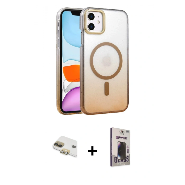 MARSİLYAN™- iPhone 11 Kılıf Ahenk Doku Özel Seri - Siyah Bilvis Hayalet Cam Ekran Koruyucu + Pers Alüminyum Kamera Lens - GD