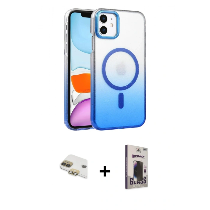 MARSİLYAN™- iPhone 11 Kılıf Ahenk Doku Özel Seri - Siyah Bilvis Hayalet Cam Ekran Koruyucu + Pers Alüminyum Kamera Lens - GD