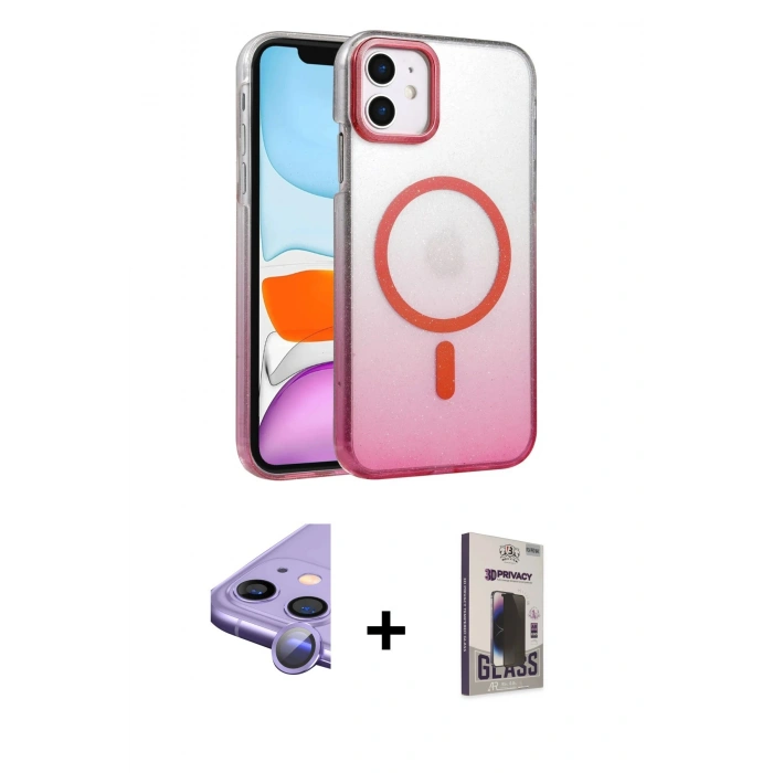 MARSİLYAN™- iPhone 11 Kılıf Ahenk Doku Özel Seri - Siyah Bilvis Hayalet Cam Ekran Koruyucu + Raze Metal Kamera Lens - MR