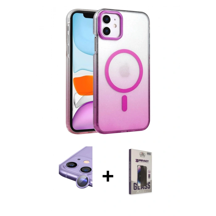 MARSİLYAN™- iPhone 11 Kılıf Ahenk Doku Özel Seri - Siyah Bilvis Hayalet Cam Ekran Koruyucu + Raze Metal Kamera Lens - MR