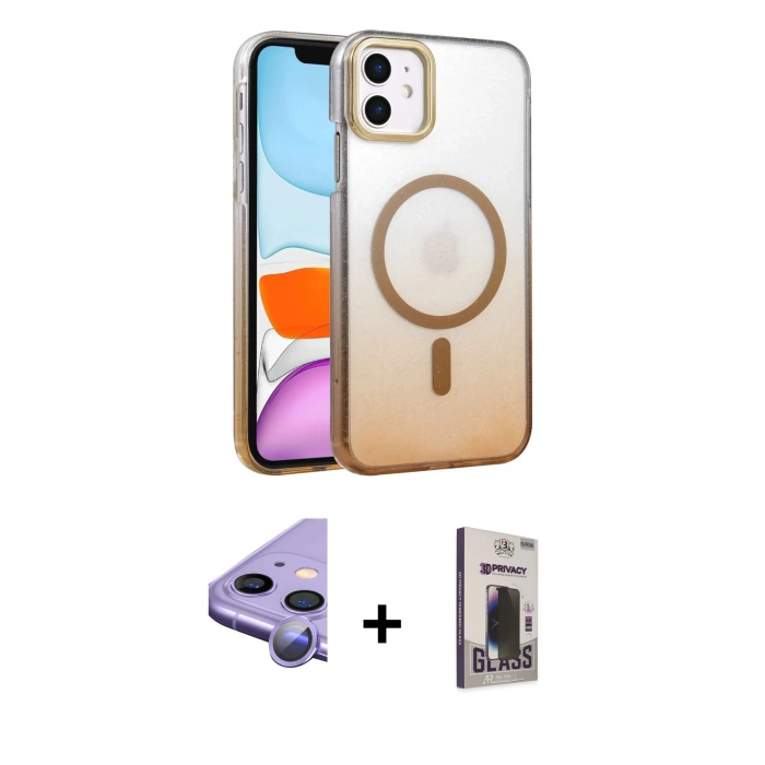 MARSİLYAN™- iPhone 11 Kılıf Ahenk Doku Özel Seri - Siyah Bilvis Hayalet Cam Ekran Koruyucu + Raze Metal Kamera Lens - MR