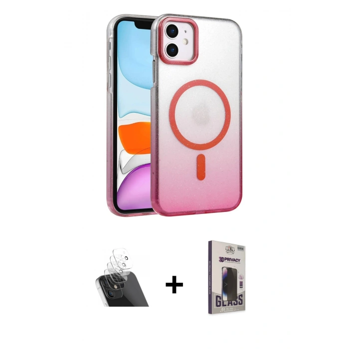 MARSİLYAN™- iPhone 11 Kılıf Ahenk Doku Özel Seri - Siyah Bilvis Hayalet Cam Ekran Koruyucu + Kamera Lens Koruma Cam - SF