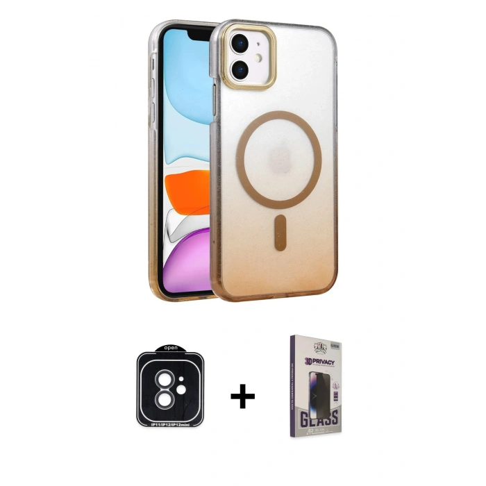 MARSİLYAN™- iPhone 11 Kılıf Ahenk Doku Özel Seri - Siyah Bilvis Hayalet Cam Ekran Koruyucu + PVD Metal Kamera Lens - SH