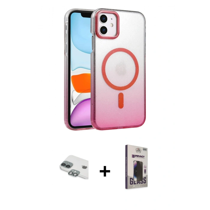 MARSİLYAN™- iPhone 11 Kılıf Ahenk Doku Özel Seri - Siyah Bilvis Hayalet Cam Ekran Koruyucu + Pers Alüminyum Kamera Lens - YL