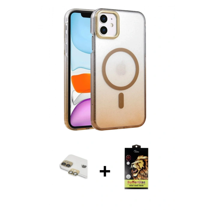 MARSİLYAN™- iPhone 11 Kılıf Ahenk Doku Özel Seri - Siyah Buffer Cam Ekran Koruyucu + Pers Alüminyum Kamera Lens - GD