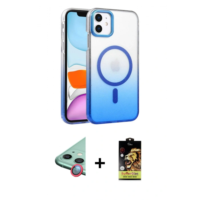 MARSİLYAN™- iPhone 11 Kılıf Ahenk Doku Özel Seri - Siyah Buffer Cam Ekran Koruyucu + Kırmızı Raze Metal Kamera Lens