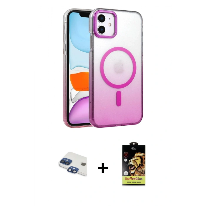 MARSİLYAN™- iPhone 11 Kılıf Ahenk Doku Özel Seri - Siyah Buffer Cam Ekran Koruyucu + Pers Alüminyum Kamera Lens - LT