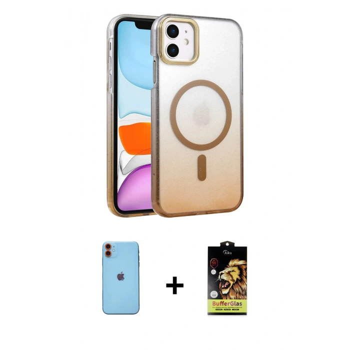 MARSİLYAN™- iPhone 11 Kılıf Ahenk Doku Özel Seri - Siyah Buffer Cam Ekran Koruyucu + Neon Fosforlu Kamera Lens - TU