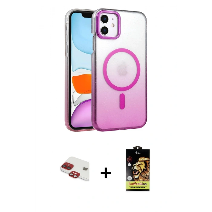 MARSİLYAN™- iPhone 11 Kılıf Ahenk Doku Özel Seri - Siyah Buffer Cam Ekran Koruyucu + Pers Alüminyum Kamera Lens - KI
