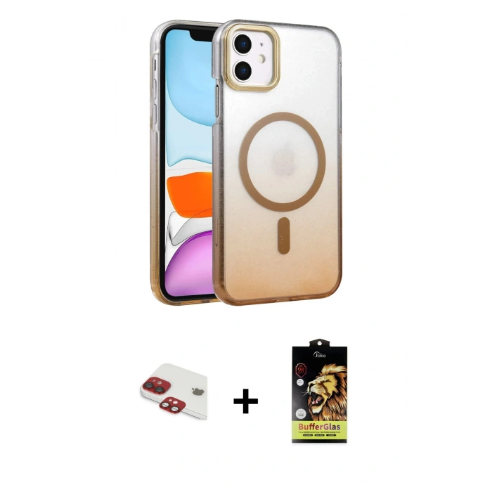 MARSİLYAN™- iPhone 11 Kılıf Ahenk Doku Özel Seri - Siyah Buffer Cam Ekran Koruyucu + Pers Alüminyum Kamera Lens - KI