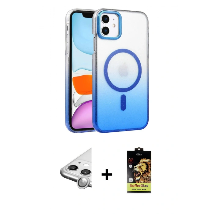MARSİLYAN™- iPhone 11 Kılıf Ahenk Doku Özel Seri - Siyah Buffer Cam Ekran Koruyucu + Raze Metal Kamera Lens - GS