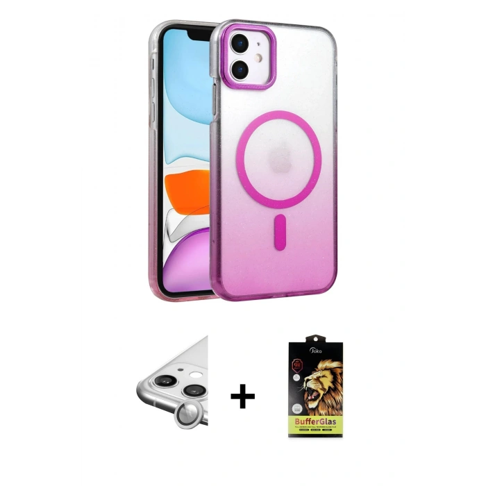 MARSİLYAN™- iPhone 11 Kılıf Ahenk Doku Özel Seri - Siyah Buffer Cam Ekran Koruyucu + Raze Metal Kamera Lens - GS