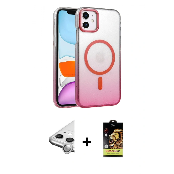 MARSİLYAN™- iPhone 11 Kılıf Ahenk Doku Özel Seri - Siyah Buffer Cam Ekran Koruyucu + Raze Metal Kamera Lens - GS