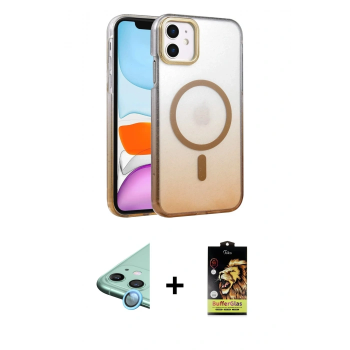 MARSİLYAN™- iPhone 11 Kılıf Ahenk Doku Özel Seri - Siyah Buffer Cam Ekran Koruyucu + Raze Metal Kamera Lens - MI