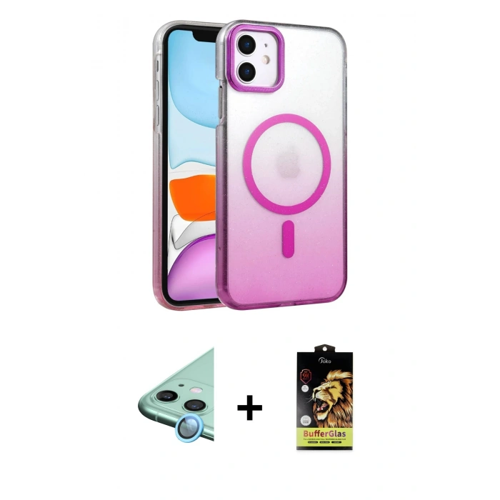 MARSİLYAN™- iPhone 11 Kılıf Ahenk Doku Özel Seri - Siyah Buffer Cam Ekran Koruyucu + Raze Metal Kamera Lens - MI