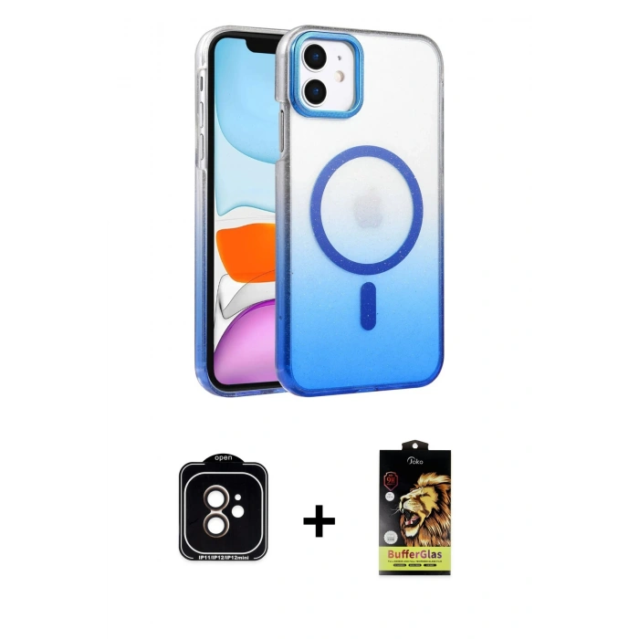 MARSİLYAN™- iPhone 11 Kılıf Ahenk Doku Özel Seri - Siyah Buffer Cam Ekran Koruyucu + PVD Metal Kamera Lens - TU