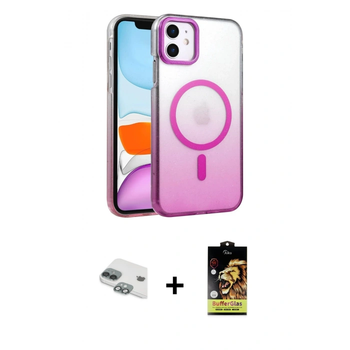 MARSİLYAN™- iPhone 11 Kılıf Ahenk Doku Özel Seri - Siyah Buffer Cam Ekran Koruyucu + Pers Alüminyum Kamera Lens - YL
