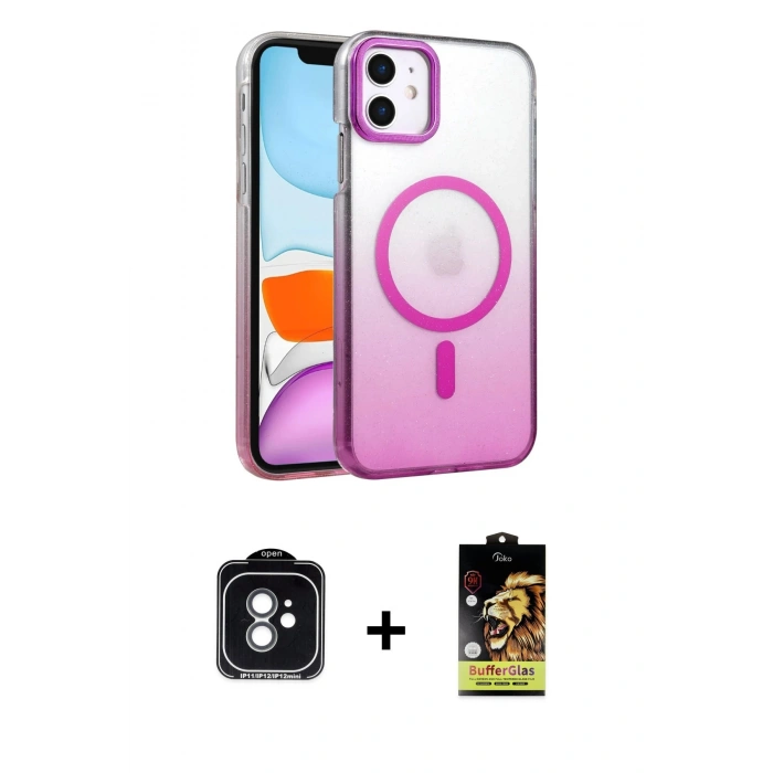 MARSİLYAN™- iPhone 11 Kılıf Ahenk Doku Özel Seri - Siyah Buffer Cam Ekran Koruyucu + PVD Metal Kamera Lens - YL
