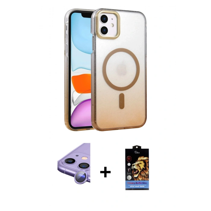 MARSİLYAN™- iPhone 11 Kılıf Ahenk Doku Özel Seri - Siyah Buffer Hayalet Cam Ekran Koruyucu + Raze Metal Kamera Lens - MR