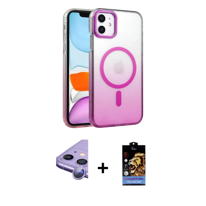 MARSİLYAN™- iPhone 11 Kılıf Ahenk Doku Özel Seri - Siyah Buffer Hayalet Cam Ekran Koruyucu + Raze Metal Kamera Lens - MR
