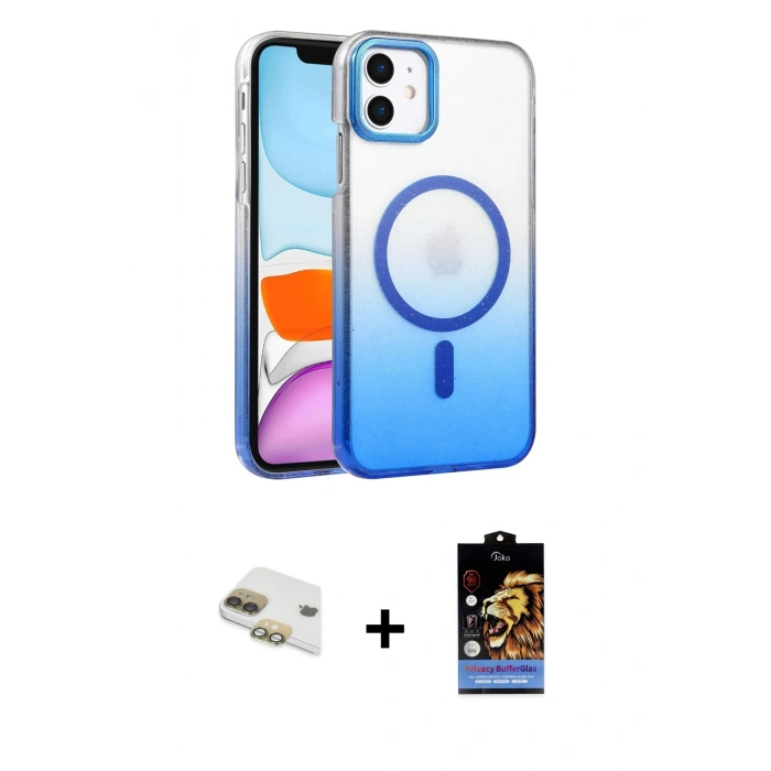 MARSİLYAN™- iPhone 11 Kılıf Ahenk Doku Özel Seri - Siyah Buffer Hayalet Cam Ekran Koruyucu + Pers Alüminyum Kamera Lens - GD