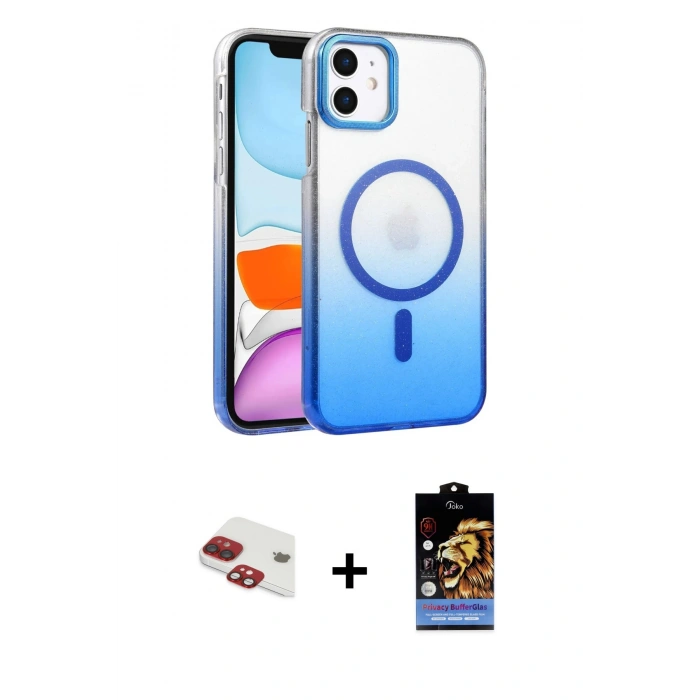 MARSİLYAN™- iPhone 11 Kılıf Ahenk Doku Özel Seri - Siyah Buffer Hayalet Cam Ekran Koruyucu + Pers Alüminyum Kamera Lens - KI