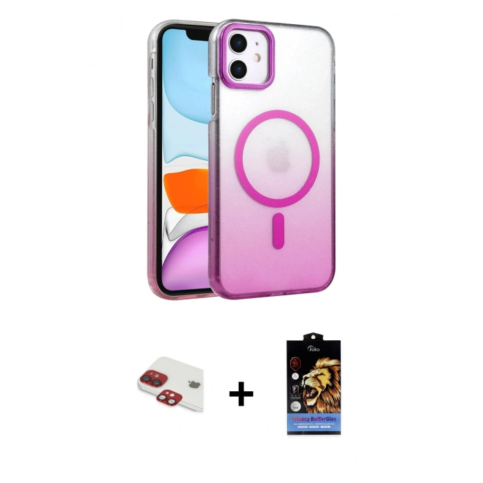 MARSİLYAN™- iPhone 11 Kılıf Ahenk Doku Özel Seri - Siyah Buffer Hayalet Cam Ekran Koruyucu + Pers Alüminyum Kamera Lens - KI
