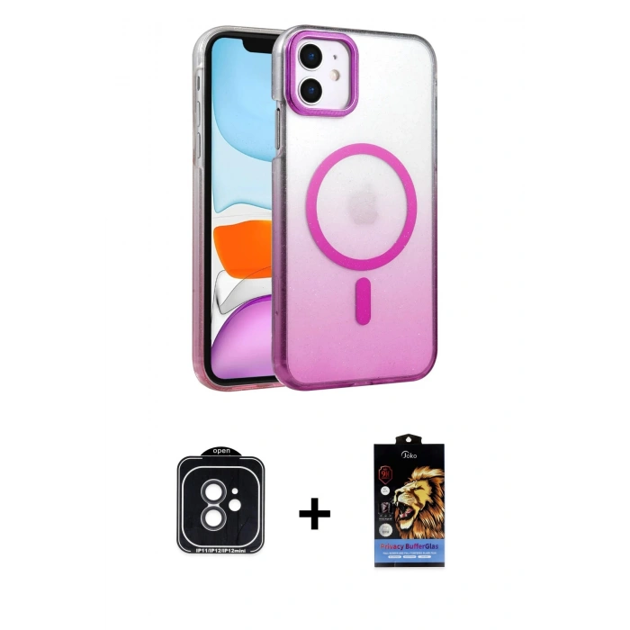 MARSİLYAN™- iPhone 11 Kılıf Ahenk Doku Özel Seri - Siyah Buffer Hayalet Cam Ekran Koruyucu + PVD Metal Kamera Lens - SH