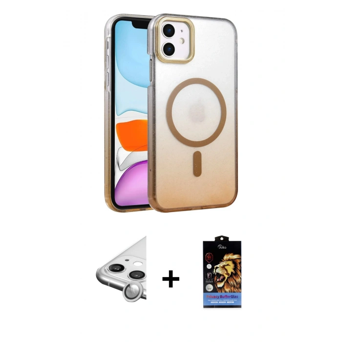 MARSİLYAN™- iPhone 11 Kılıf Ahenk Doku Özel Seri - Siyah Buffer Hayalet Cam Ekran Koruyucu + Raze Metal Kamera Lens - GS