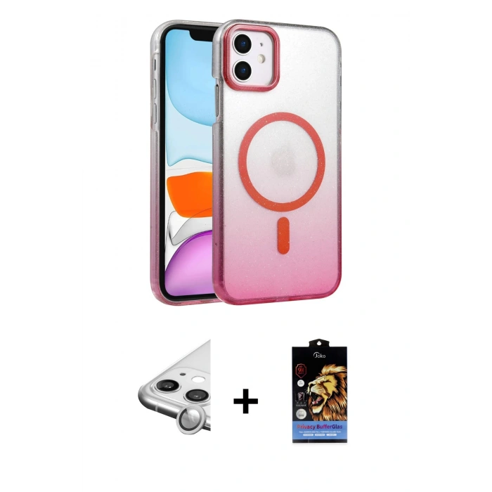 MARSİLYAN™- iPhone 11 Kılıf Ahenk Doku Özel Seri - Siyah Buffer Hayalet Cam Ekran Koruyucu + Raze Metal Kamera Lens - GS