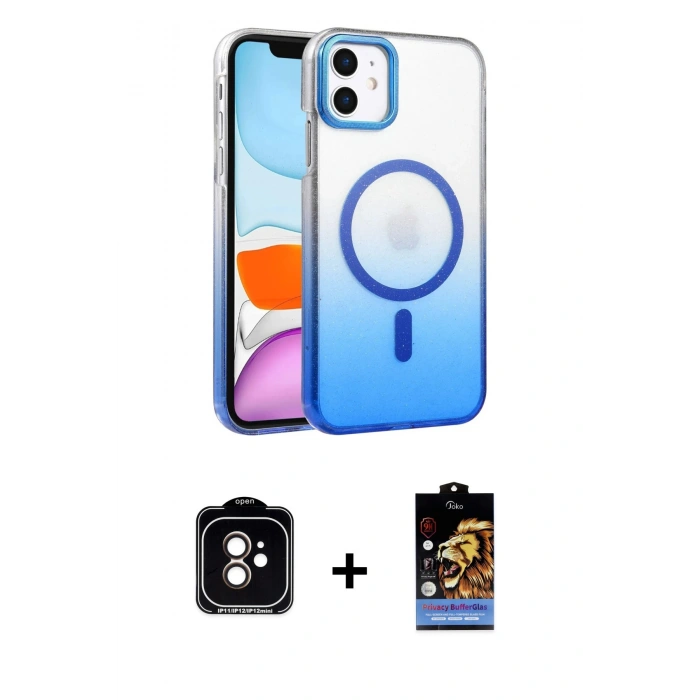 MARSİLYAN™- iPhone 11 Kılıf Ahenk Doku Özel Seri - Siyah Buffer Hayalet Cam Ekran Koruyucu + PVD Metal Kamera Lens - TU