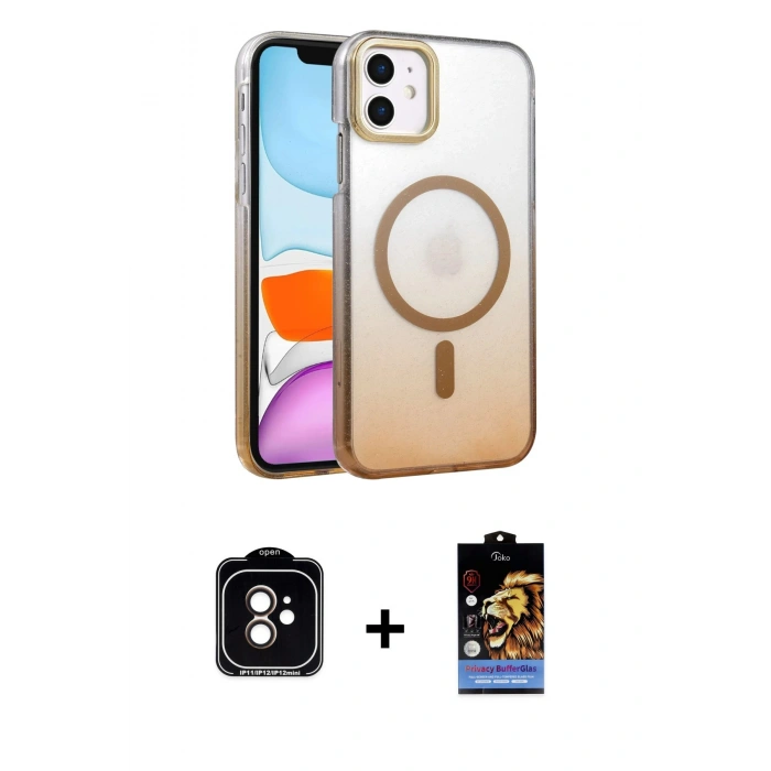 MARSİLYAN™- iPhone 11 Kılıf Ahenk Doku Özel Seri - Siyah Buffer Hayalet Cam Ekran Koruyucu + PVD Metal Kamera Lens - TU